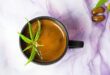 Coffee with marijuana leaf top view